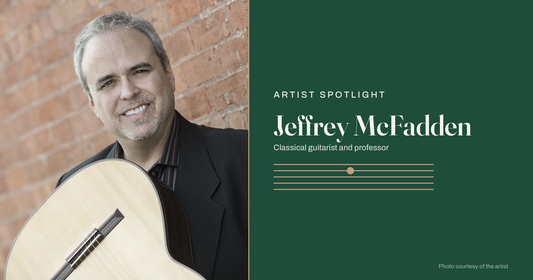 Jeffrey McFadden, classical guitarist and University of Toronto professor, with his guitar