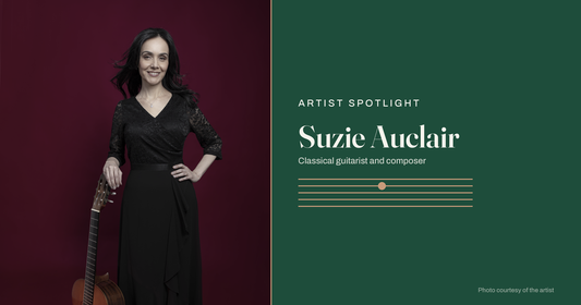 Suzie Auclair, classical guitarist and composer, with her guitar