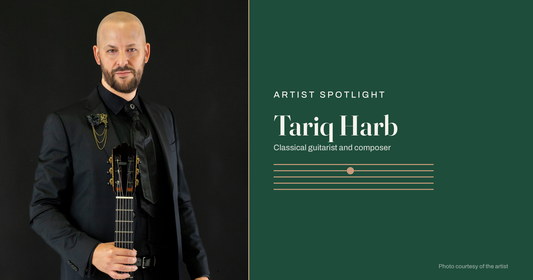 Tariq Harb, classical guitarist and composer, with his guitar