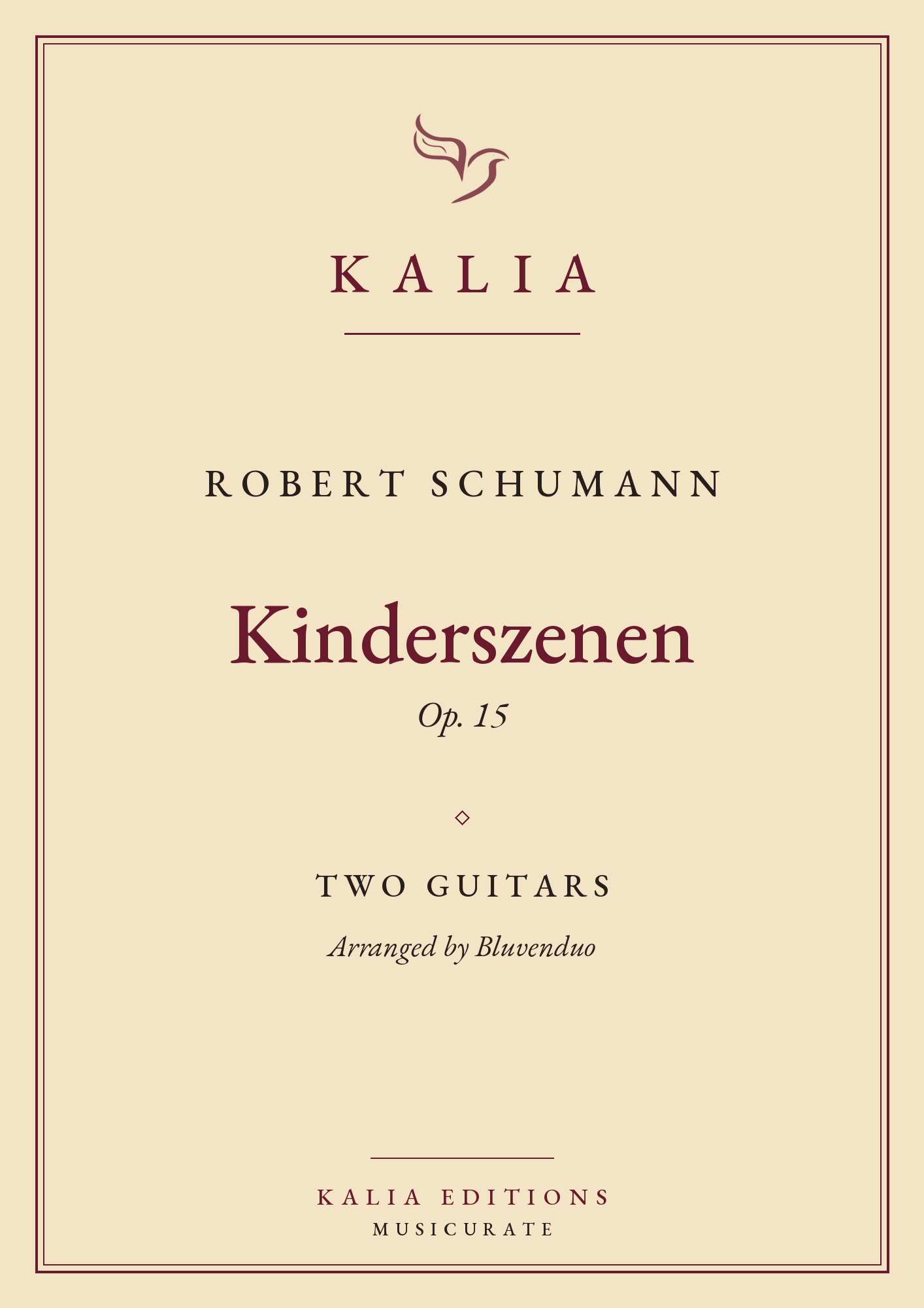 Kinderszenen Op. 15, Schumann, arranged for two guitars by Bluvenduo, Kalia Editions cover