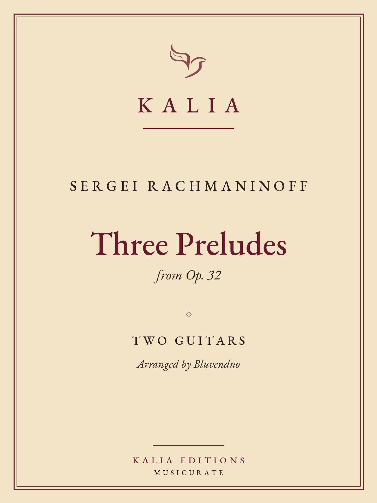Three Preludes Rachmaninoff Bluvenduo Kalia Editions cover