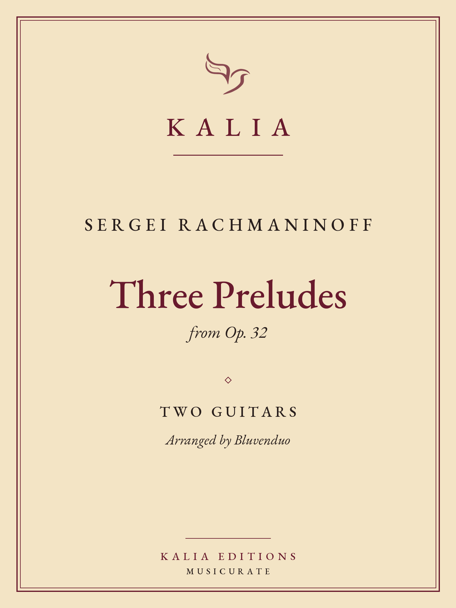 Three Preludes Rachmaninoff Bluvenduo Kalia Editions cover