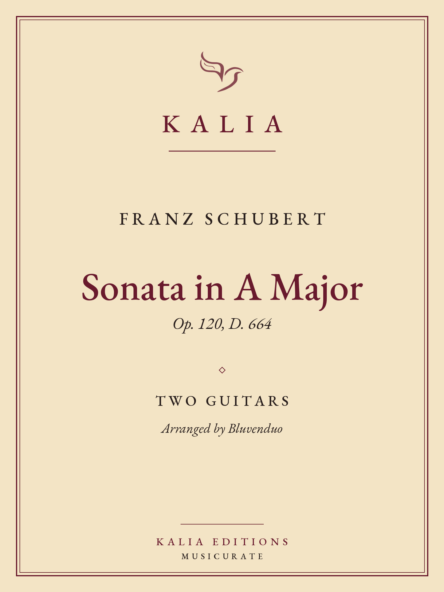 Sonata in A Major Op. 120 Schubert Bluvenduo Kalia Editions cover