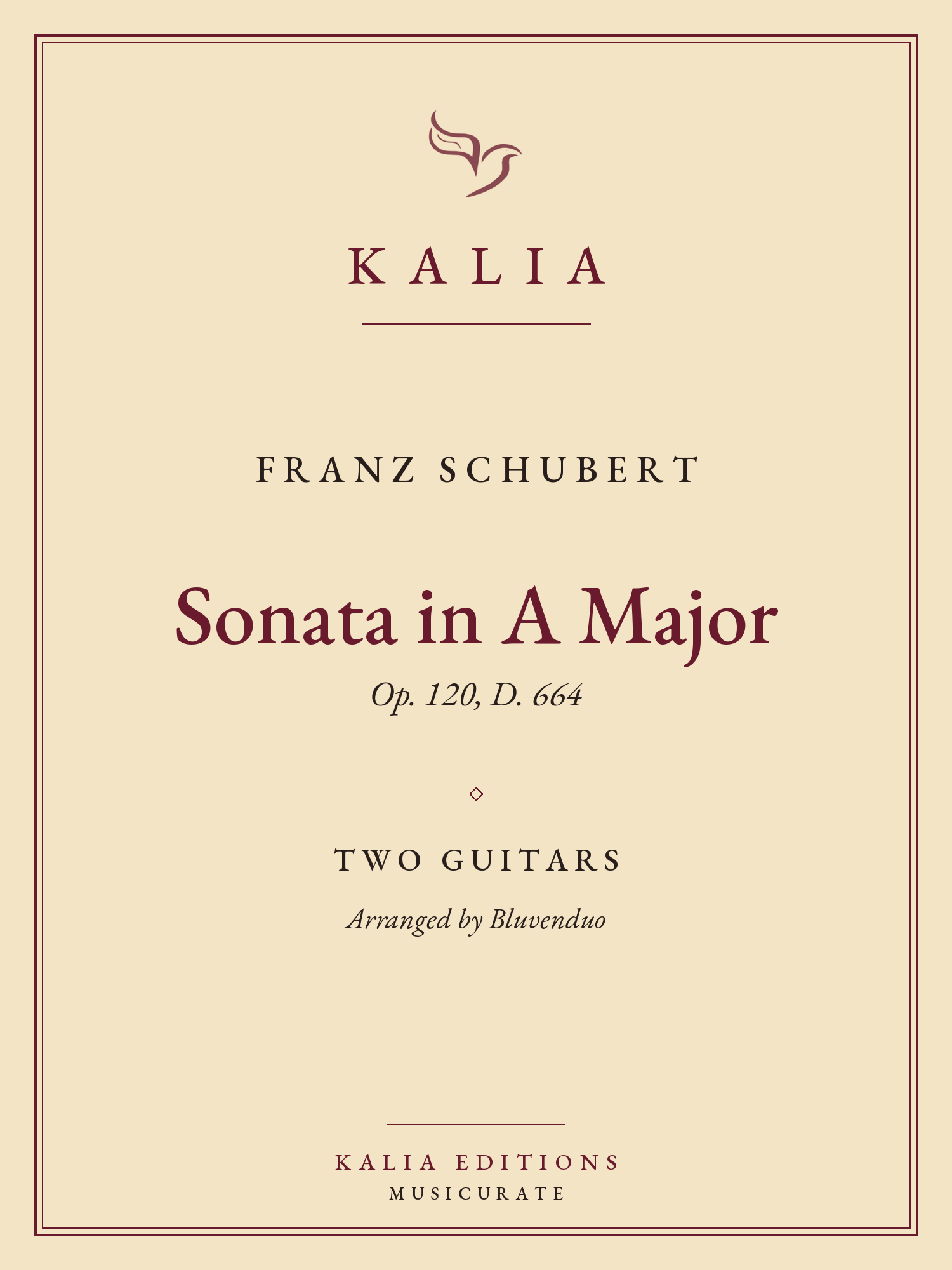 Sonata in A Major Op. 120 Schubert Bluvenduo Kalia Editions cover